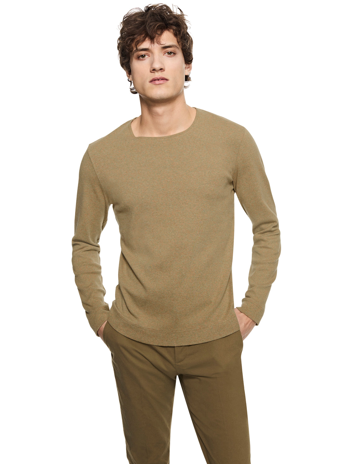 Long Sleeve Ribbed Cotton Crewneck (Ghurka Heather)