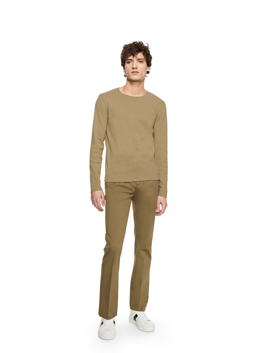 Long Sleeve Ribbed Cotton Crewneck (Ghurka Heather)