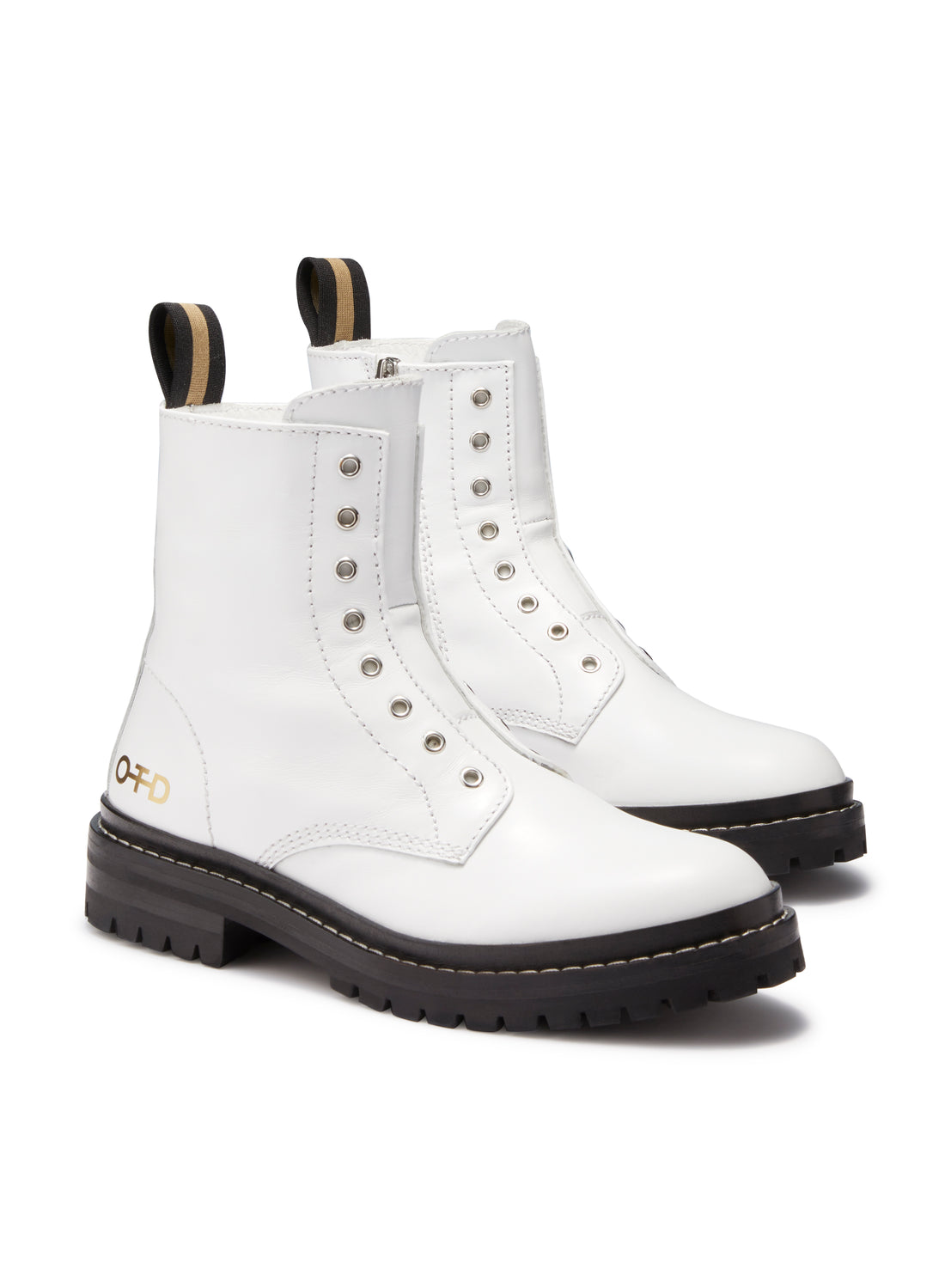 Pair of Women's White Laceless Leather Combat Boots