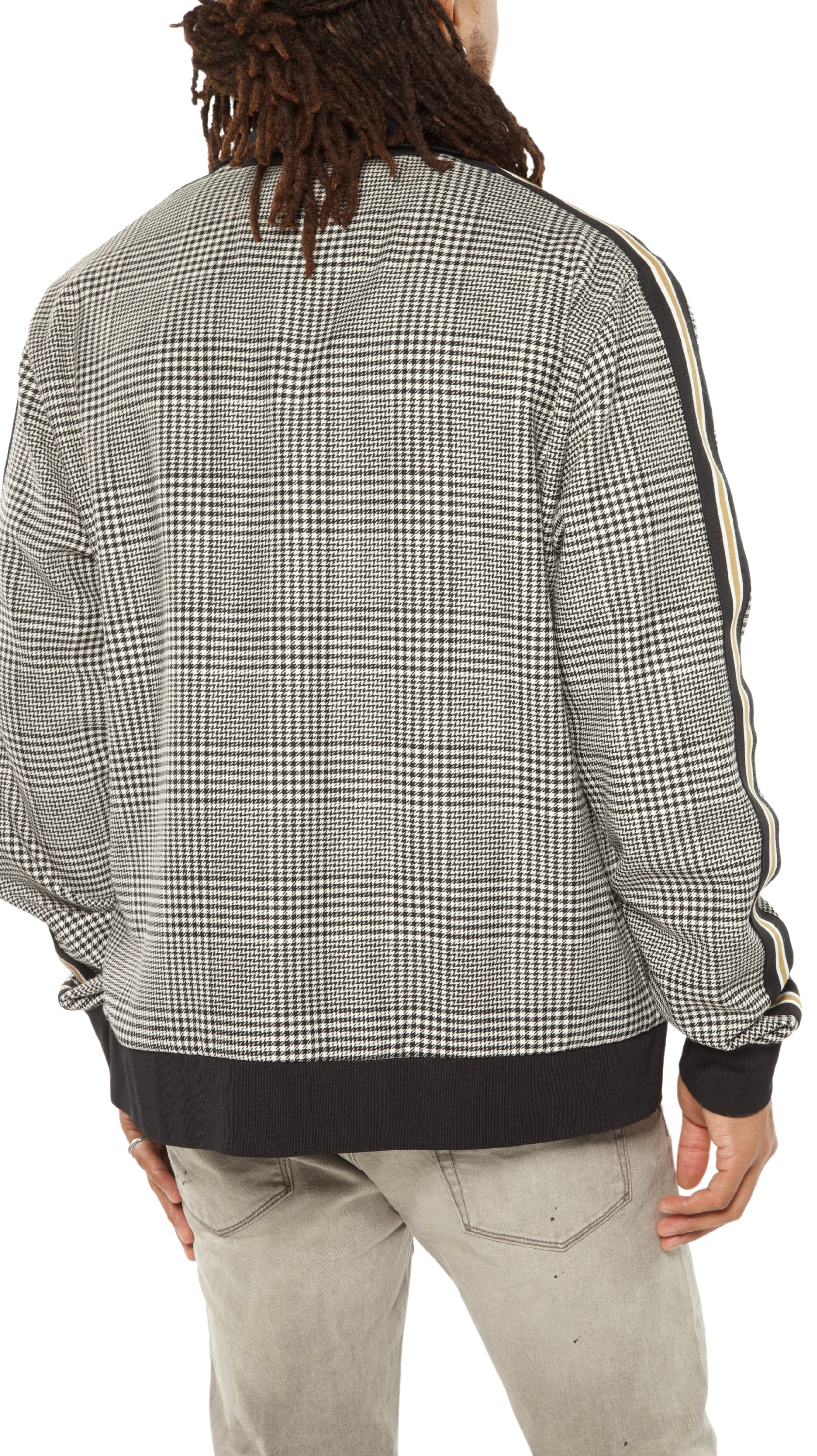 Houndstooth Track Jacket with Side Tape Detail | Black Multi
