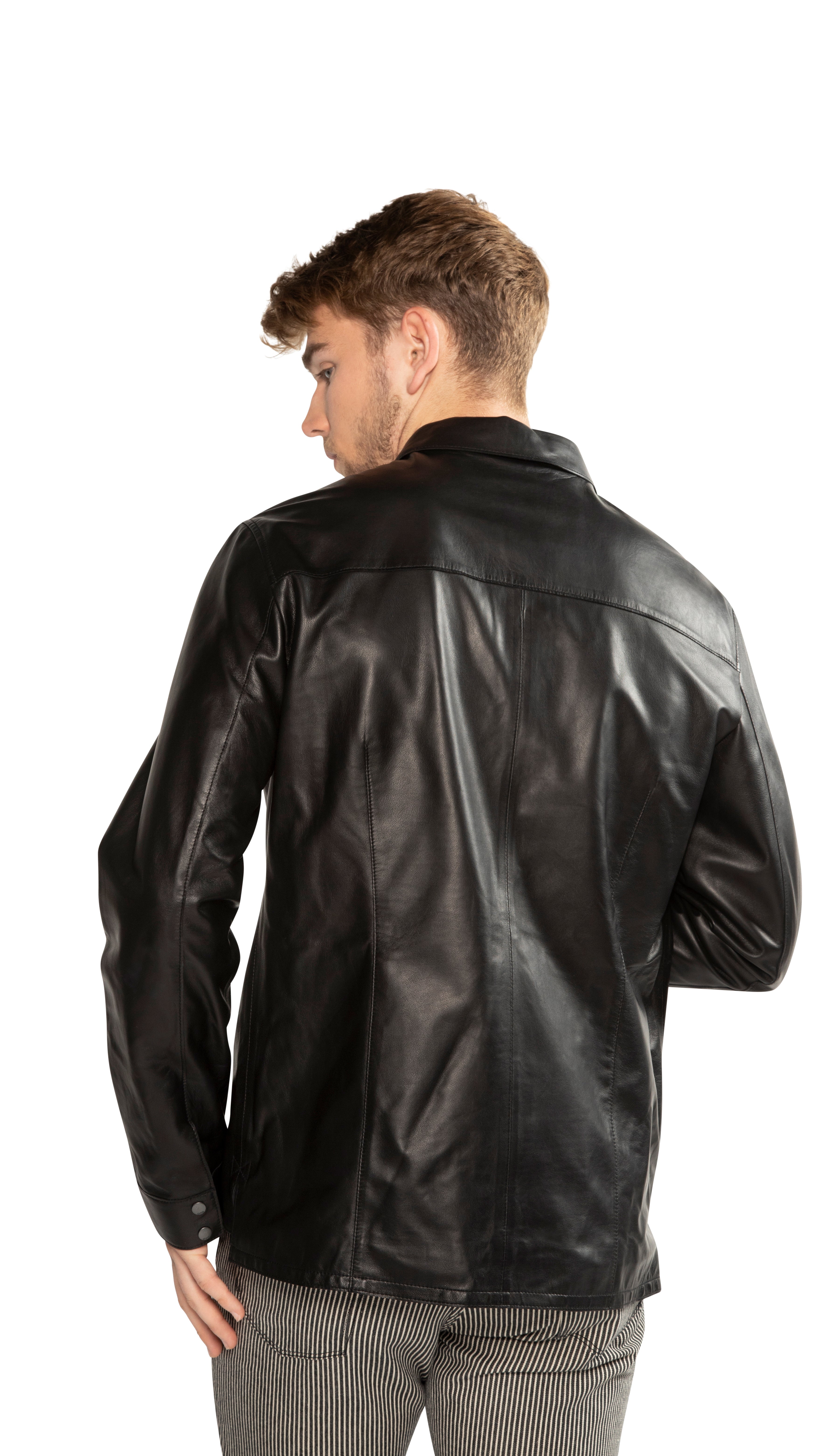 Men's Leather Shirt Jacket in Black | Men's Jackets & Coats - OTD