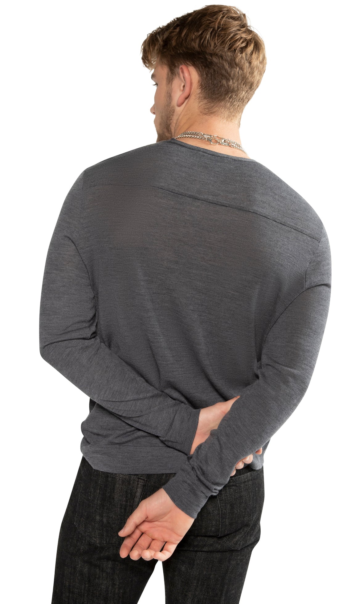 Long Sleeve Crewneck Sweater With Yoke Detail (Grey Heather)