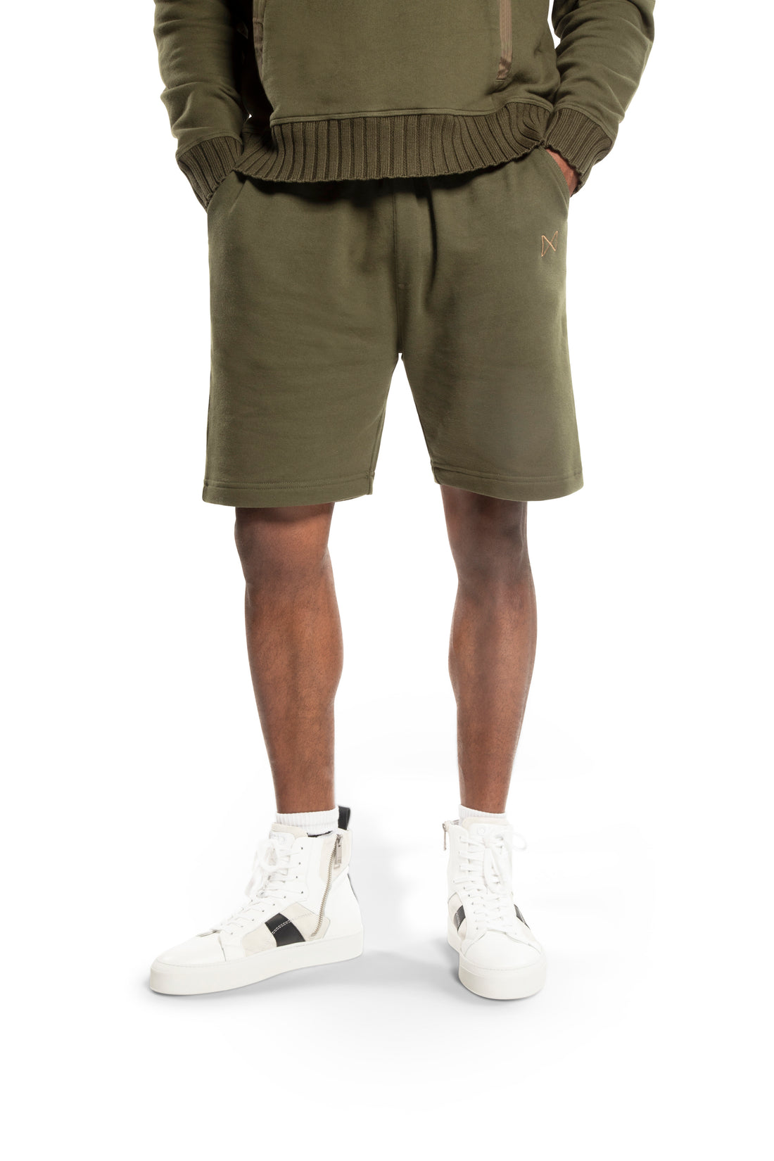 Knit Sweat Short With Pocket Stripe Detail (Dark Olive)