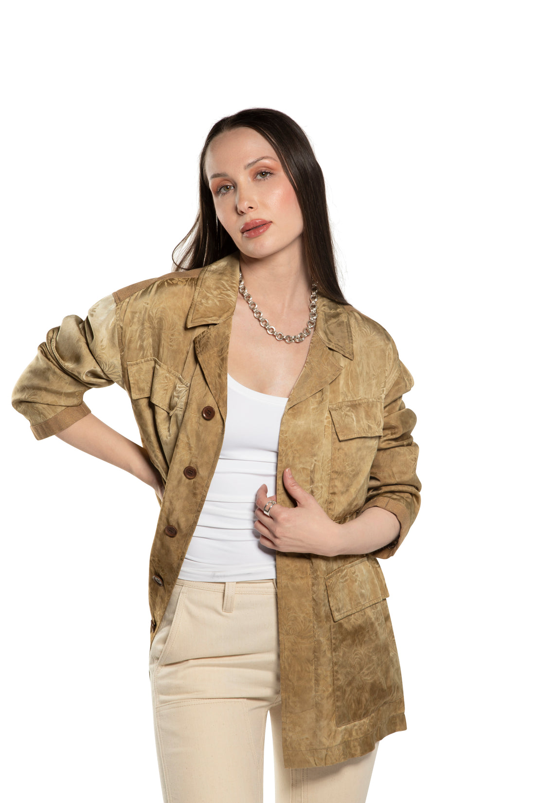 Vintage-Inspired Floral Jacquard Field Jacket