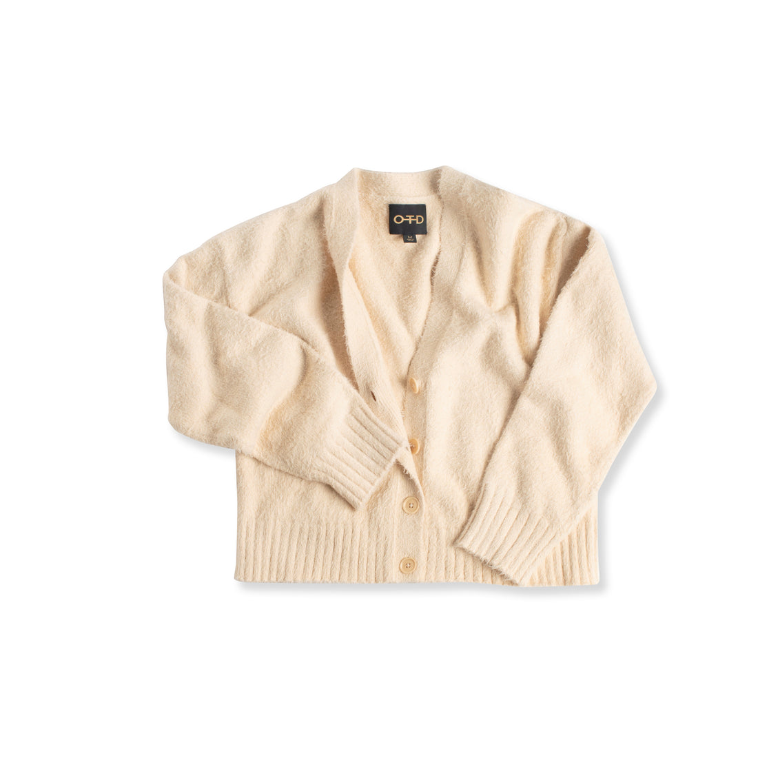 Brushed Teddy Cropped Cardigan Sweater (Ivory)