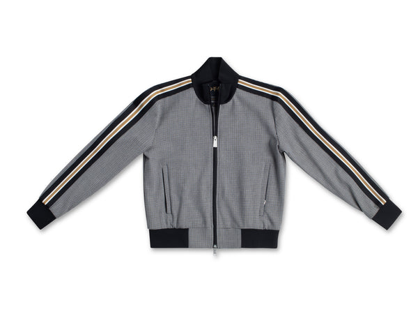 Houndstooth Track Jacket with Side Tape Detail | Black Multi