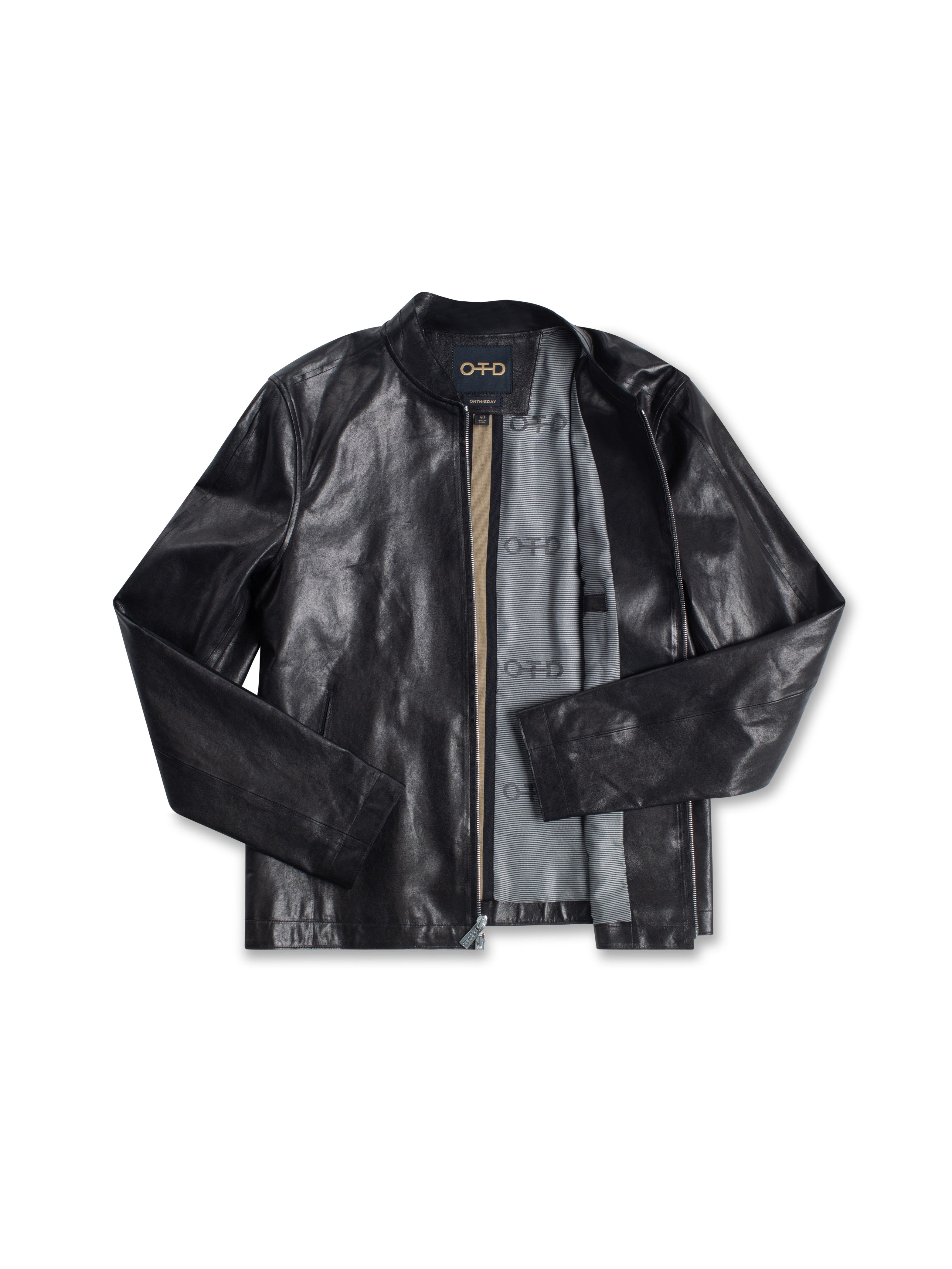 Men's Leather Racer Jacket in Black | Men's Jackets & Coats - OTD