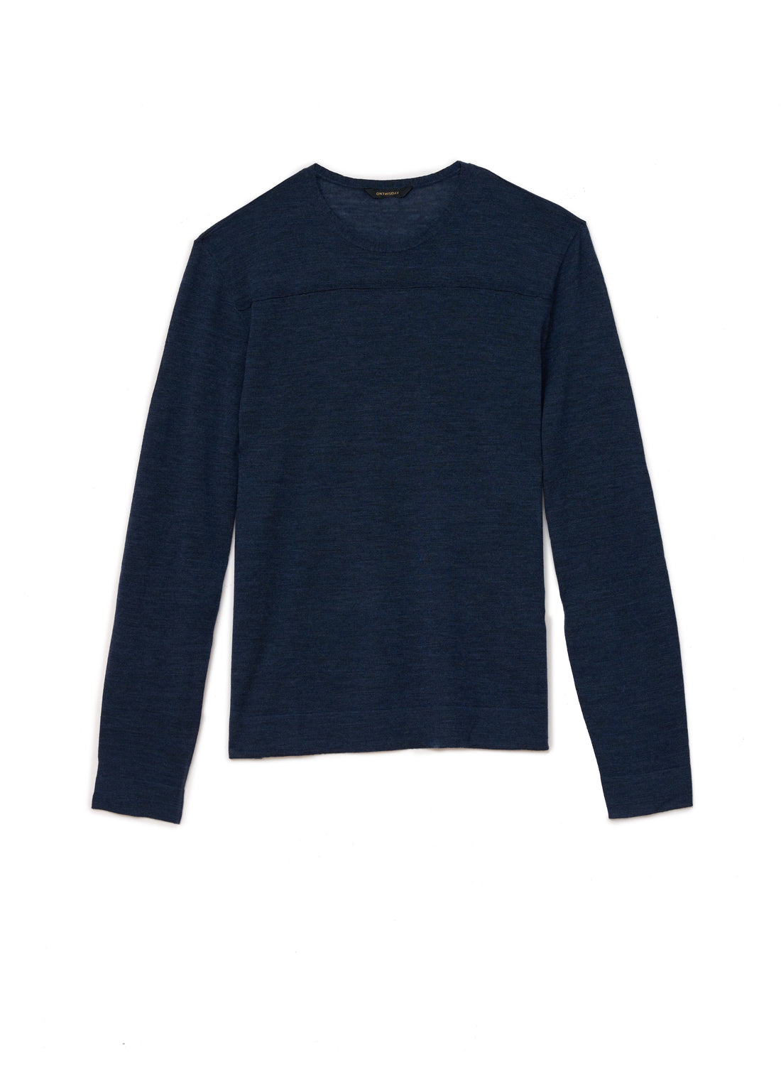 Long Sleeve Crewneck Sweater With Yoke Detail (Blue Heather)