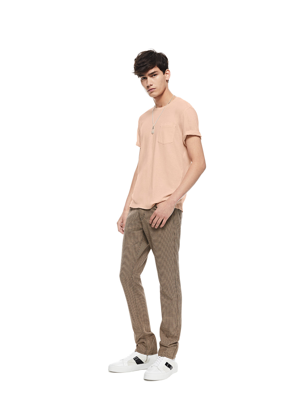 Front of Men's Pale Coral Linen-Blend Pocket Tee