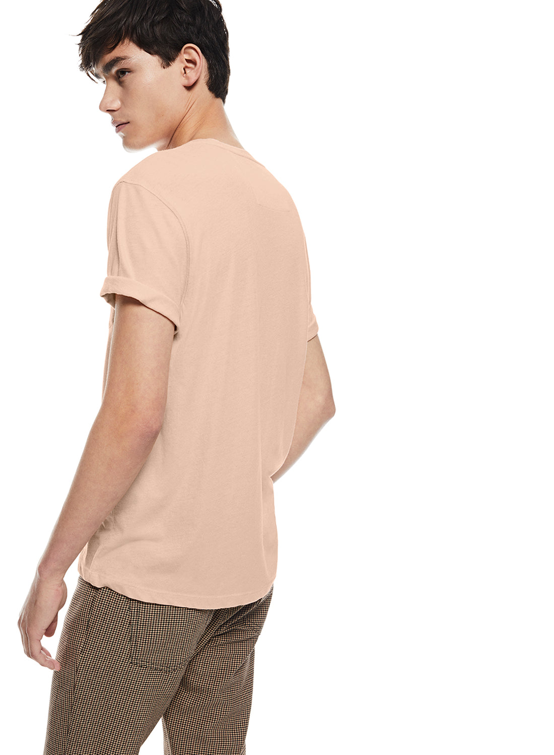 Back of Men's Pale Coral Linen-Blend Pocket Tee