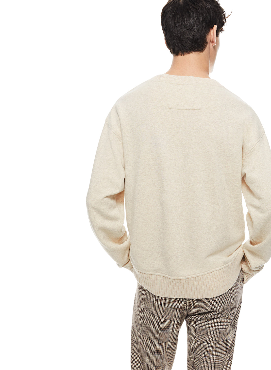 Back of Men's Oatmeal Melange French Terry Sweatshirt