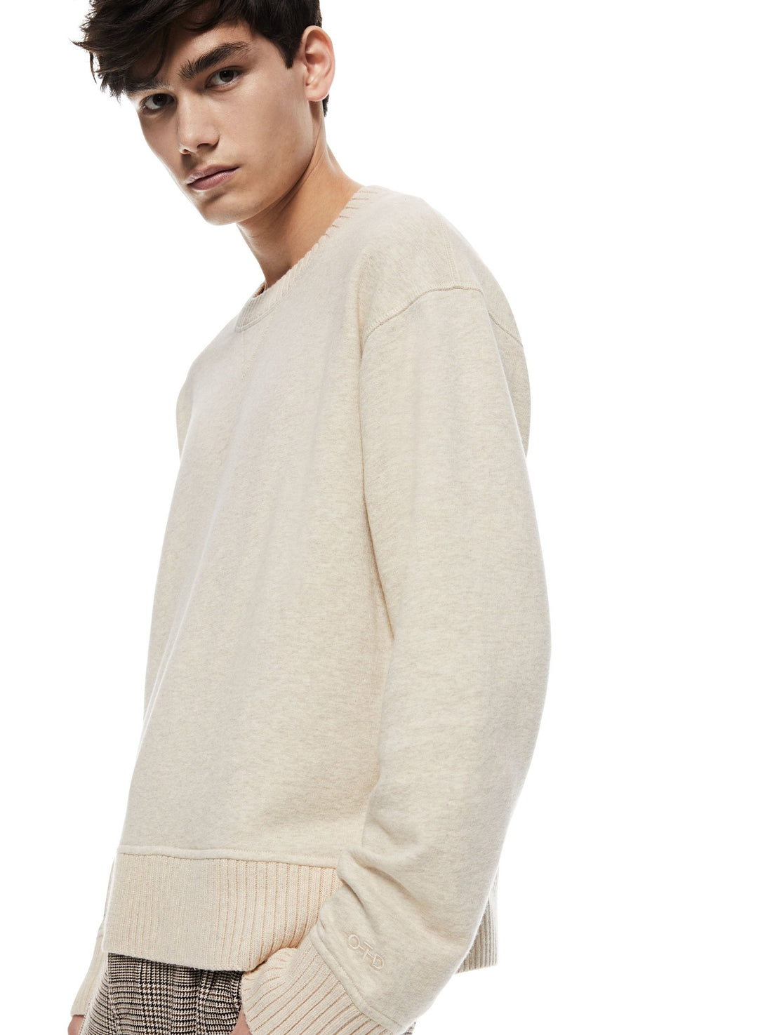 Side View of Men's Oatmeal Melange French Terry Sweatshirt