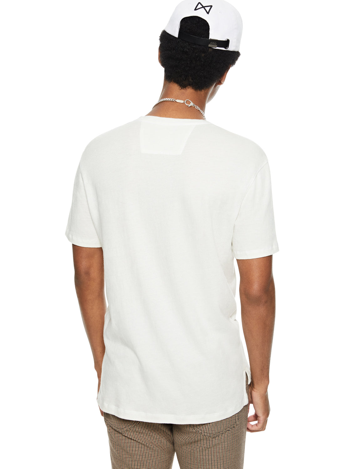 Back of Men's White Crewneck Knit Tee