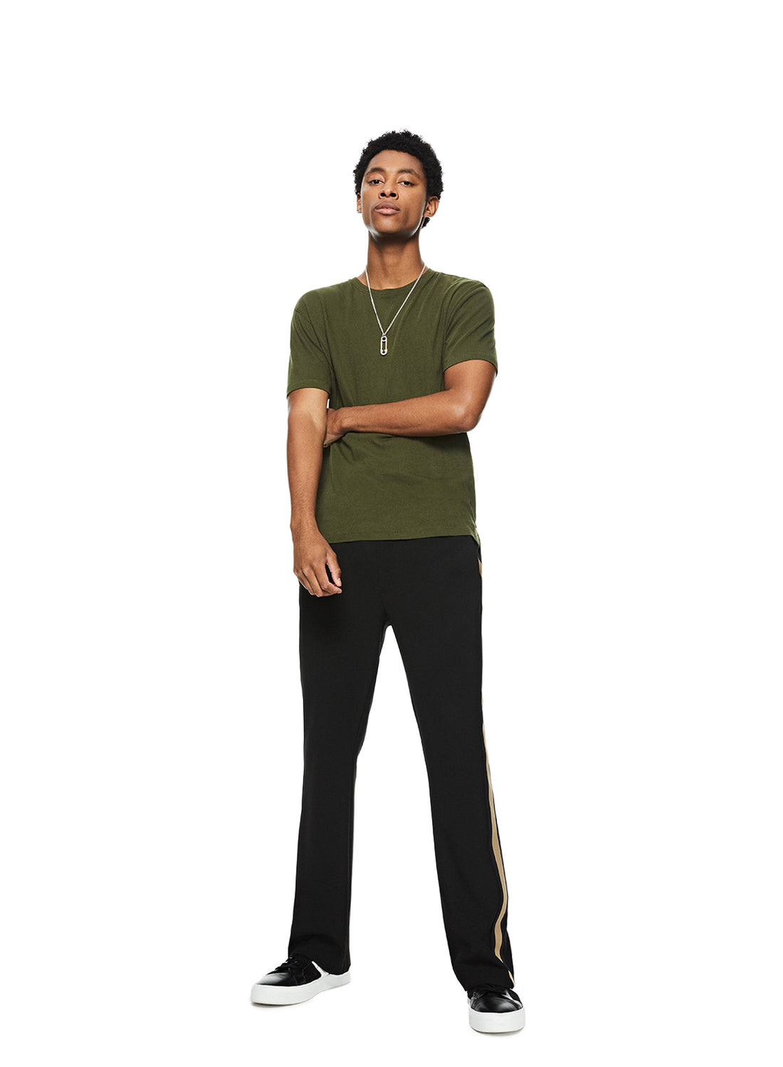Front of Men's Dark Olive Crewneck Knit Tee
