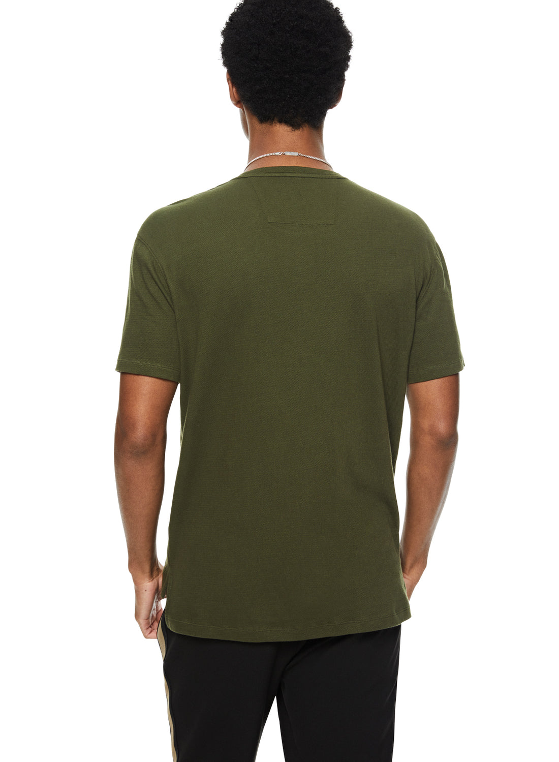 Back of Men's Dark Olive Crewneck Knit Tee
