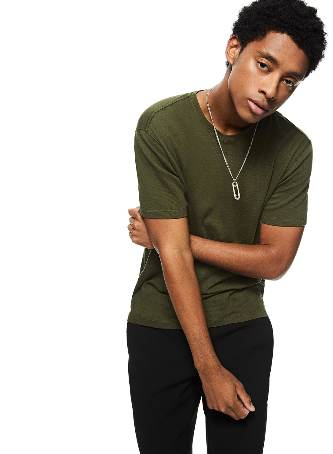 Front of Men's Dark Olive Crewneck Knit Tee