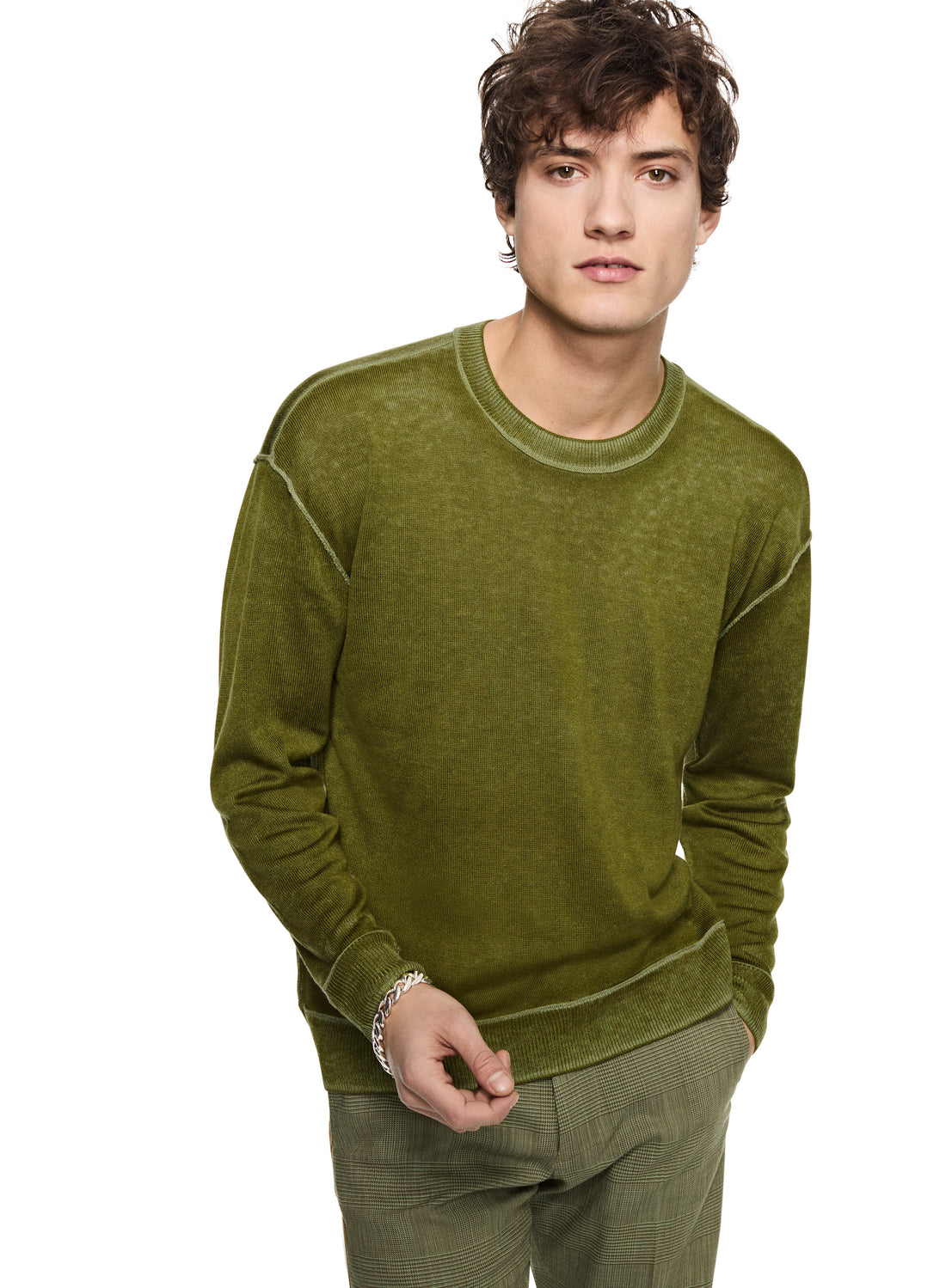 Silk and Cashmere Reverse Print Crewneck Sweater (Chartreuse)