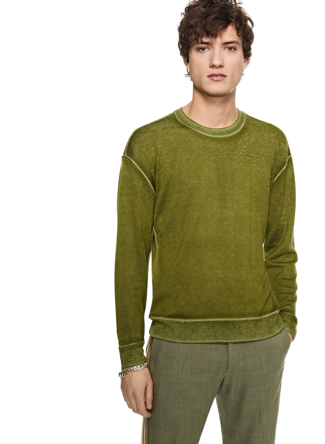 Silk and Cashmere Reverse Print Crewneck Sweater (Chartreuse)