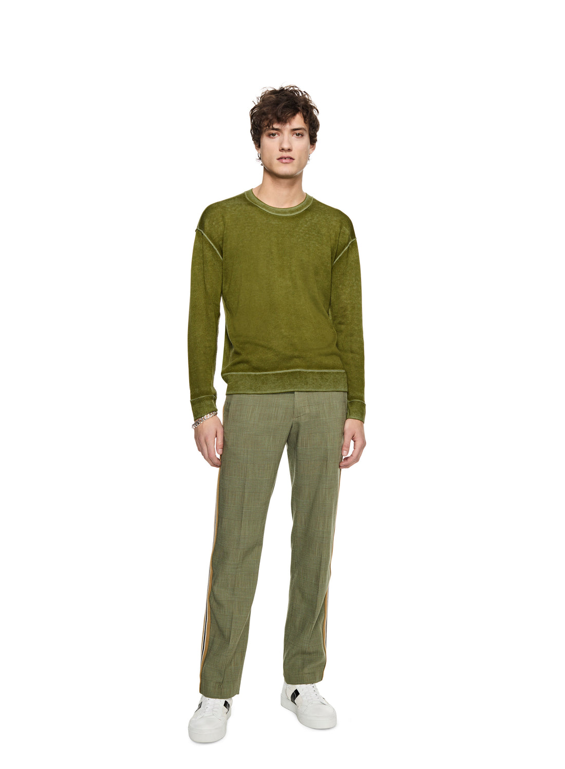 Silk and Cashmere Reverse Print Crewneck Sweater (Chartreuse)