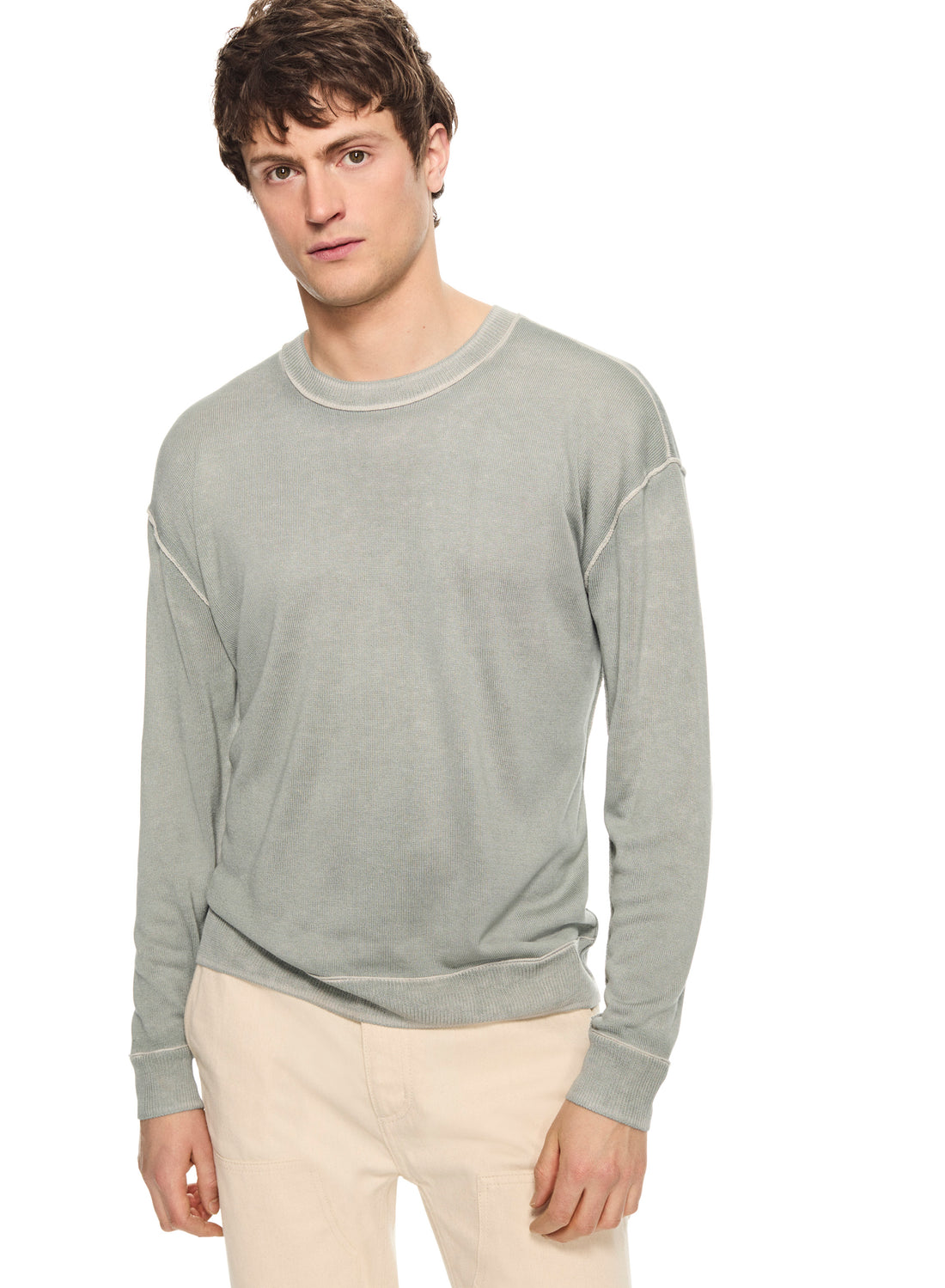 Silk and Cashmere Reverse Print Crewneck Sweater (Misty Blue)