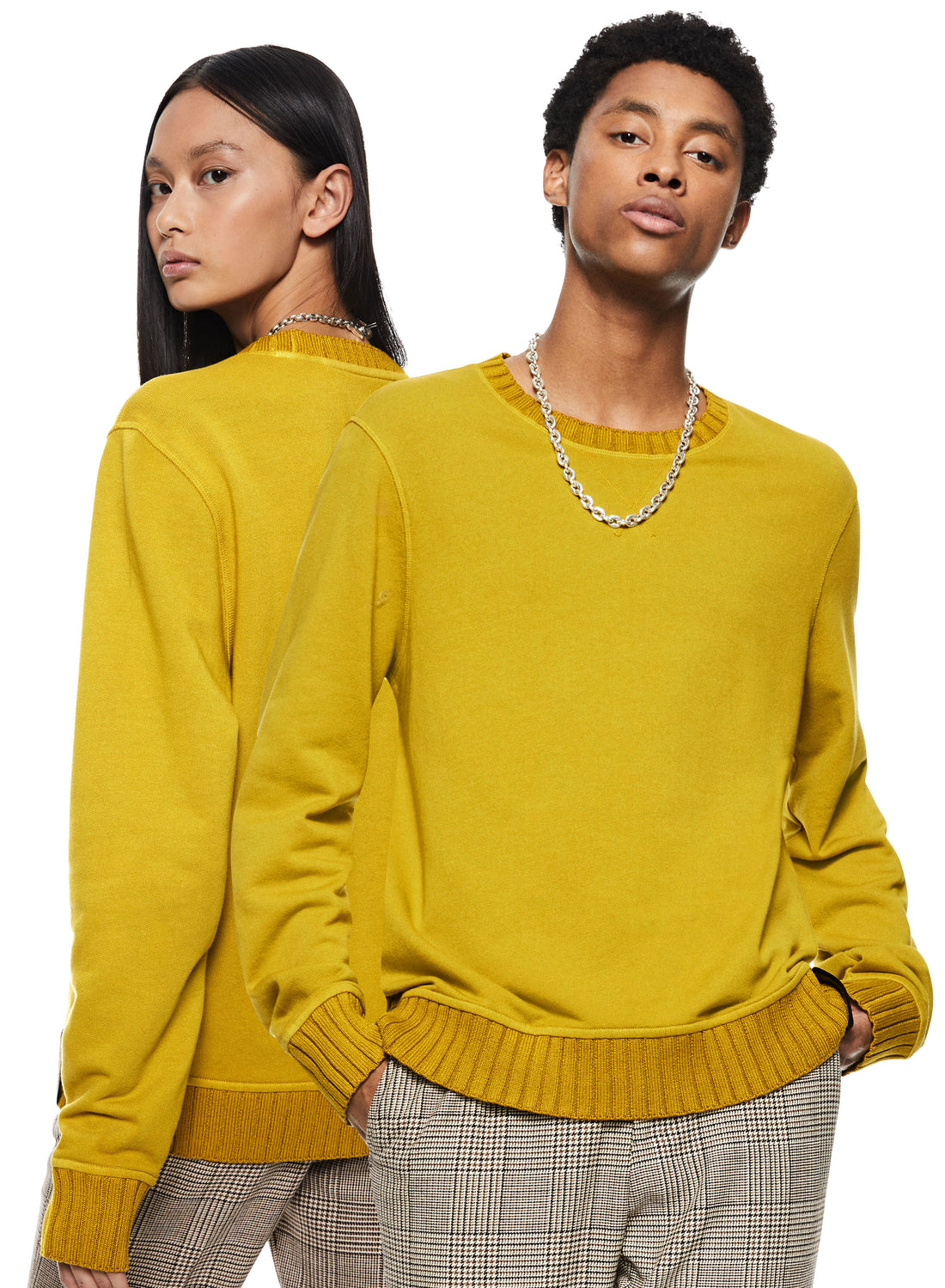 Woman & Man in Green Envy Signature Crewneck Sweatshirt