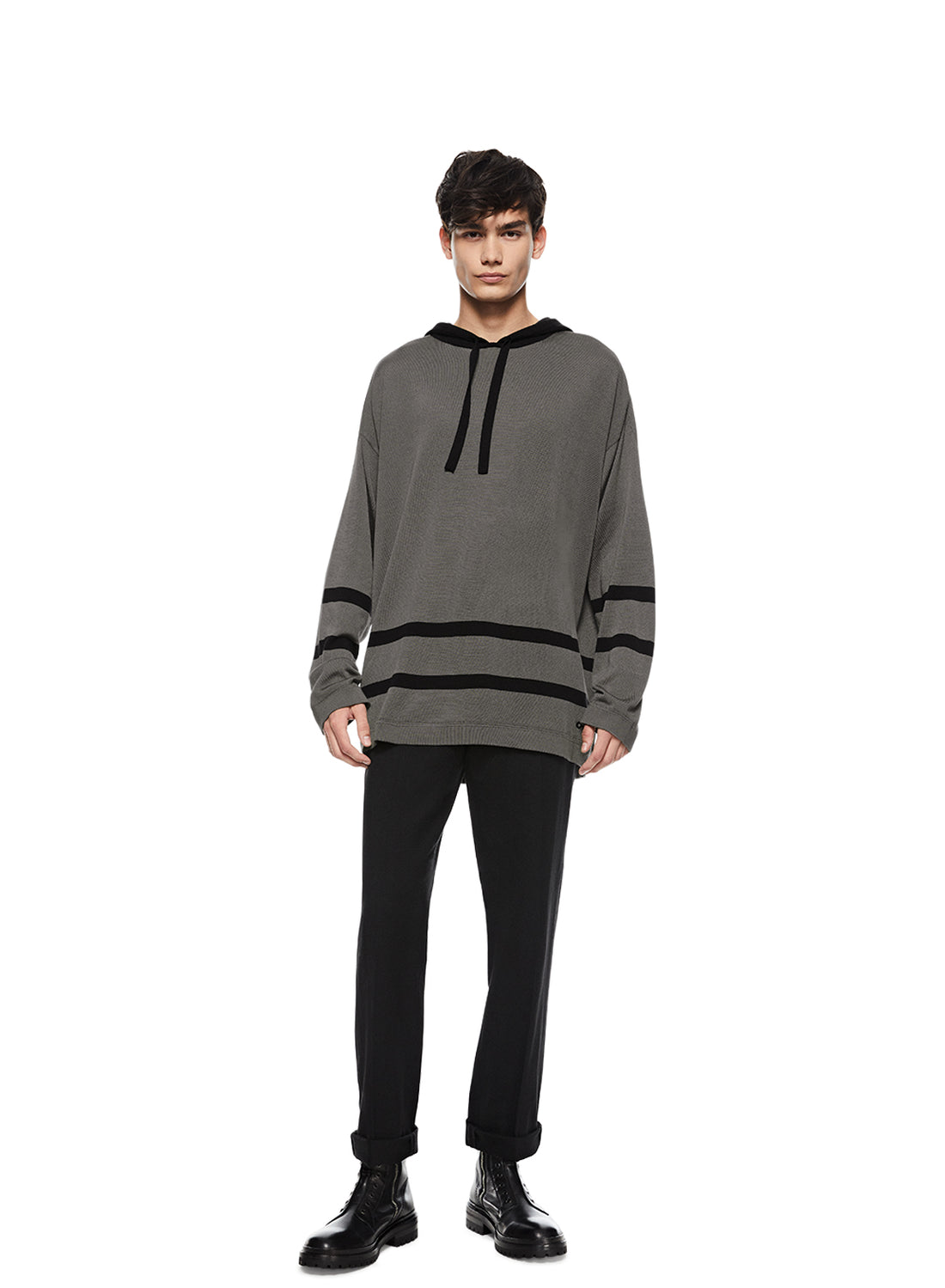 Man in Grey Oversized Hockey Sweater