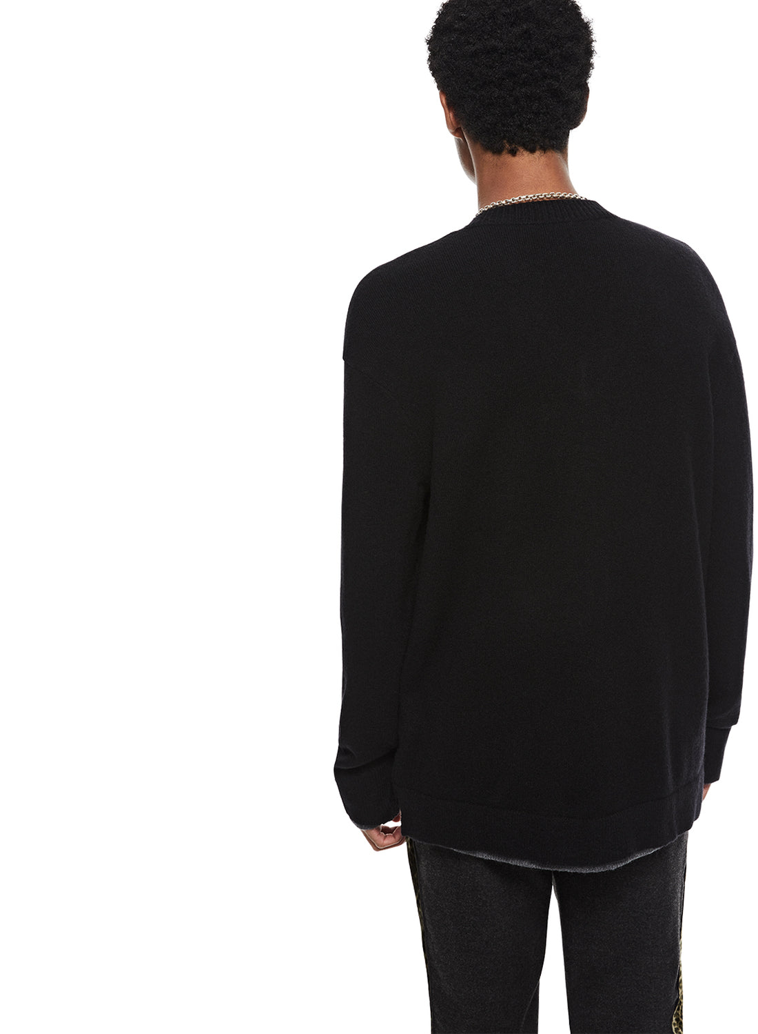 Back of Black Merino Wool V-Neck Sweater