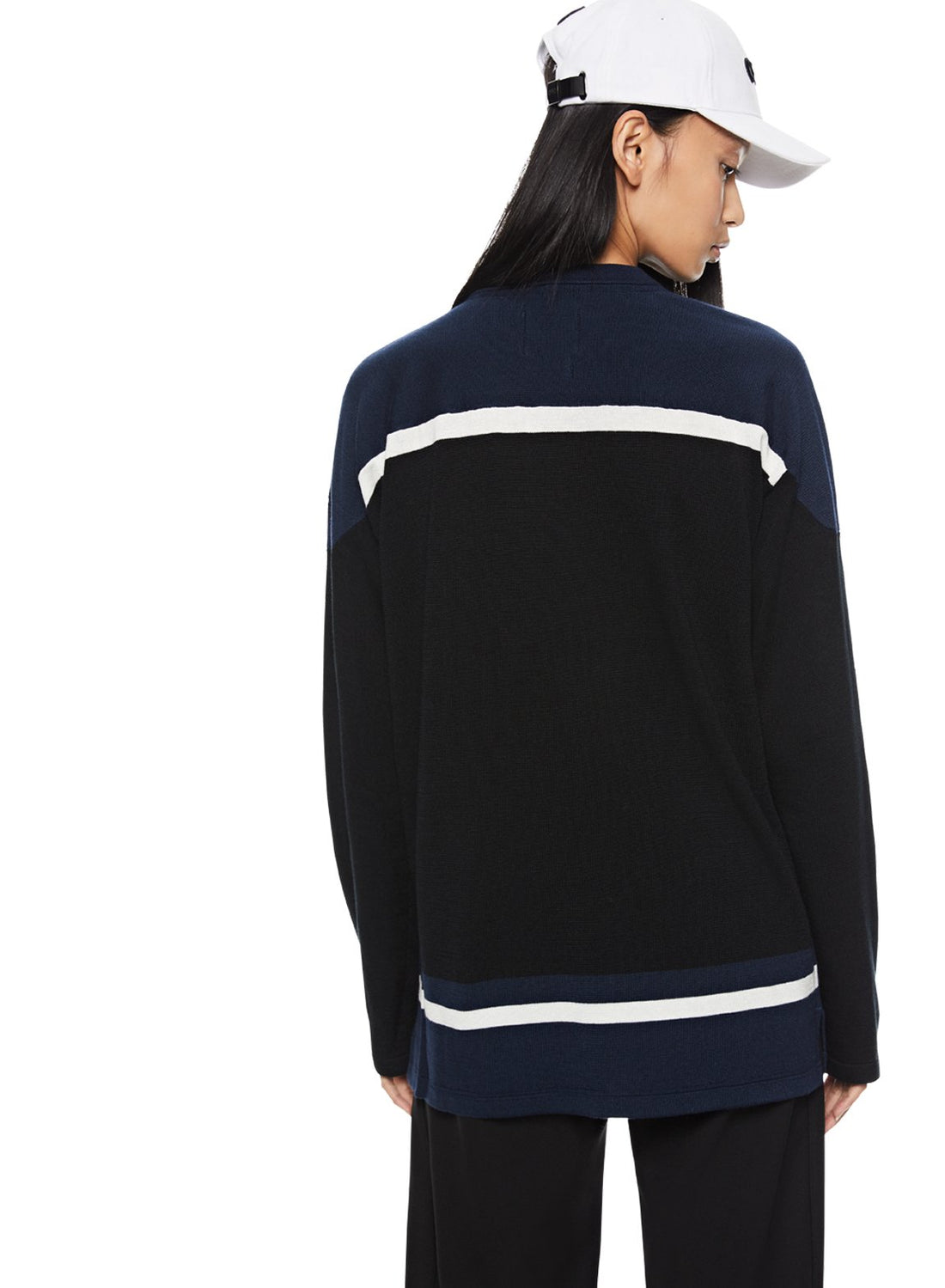 Back of Black Cashmere-Blend Hockey Sweater