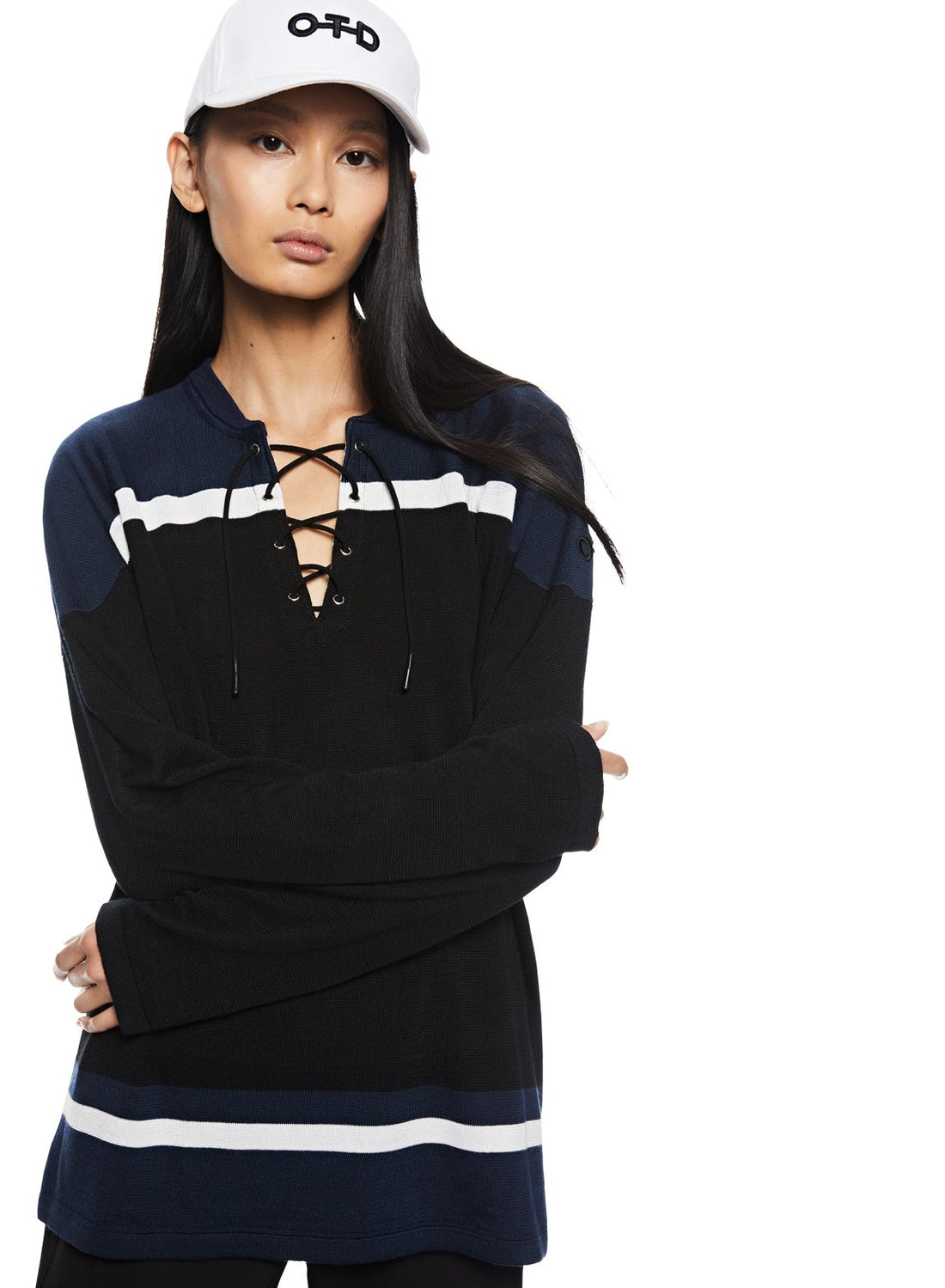 Front of Black Cashmere-Blend Hockey Sweater