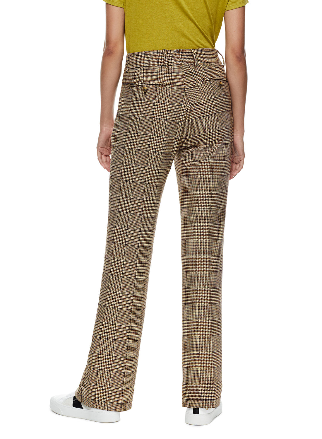 Back of Women's Beige Multi Glen Plaid Flare Leg Pant