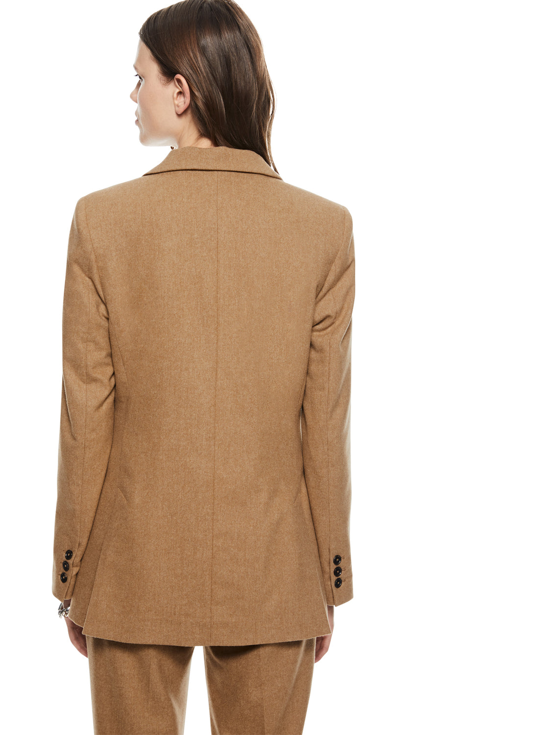 Back of Women's Camel Single-Button Blazer