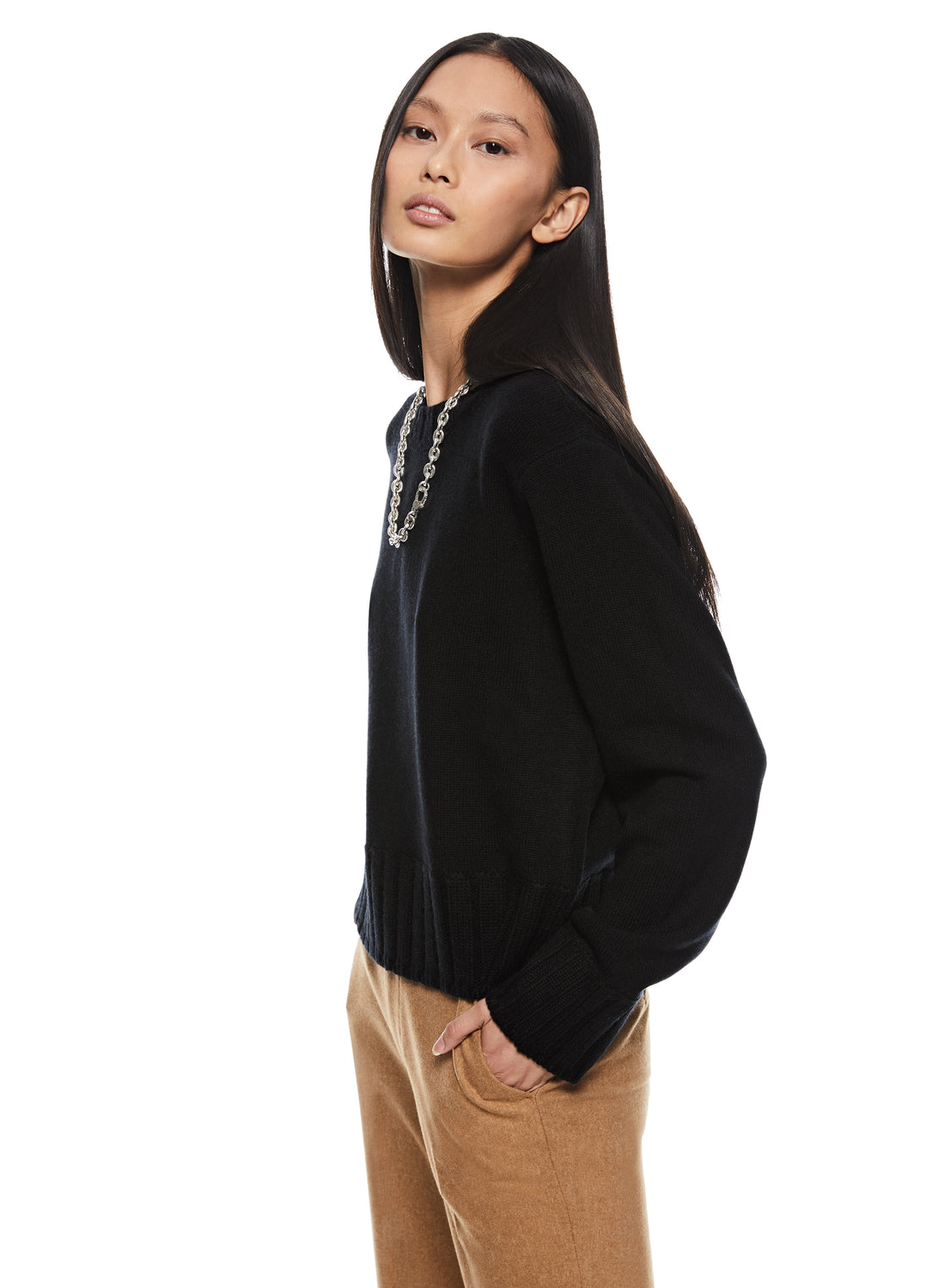 Side of Women's Black Cashmere-Blend Crewneck Sweater