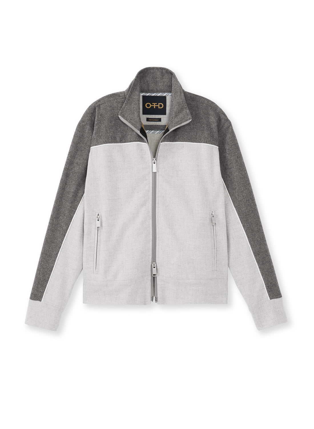 Front of Women's Charcoal Animal Print Sleeve-Stripe Track Jacket - Image #3