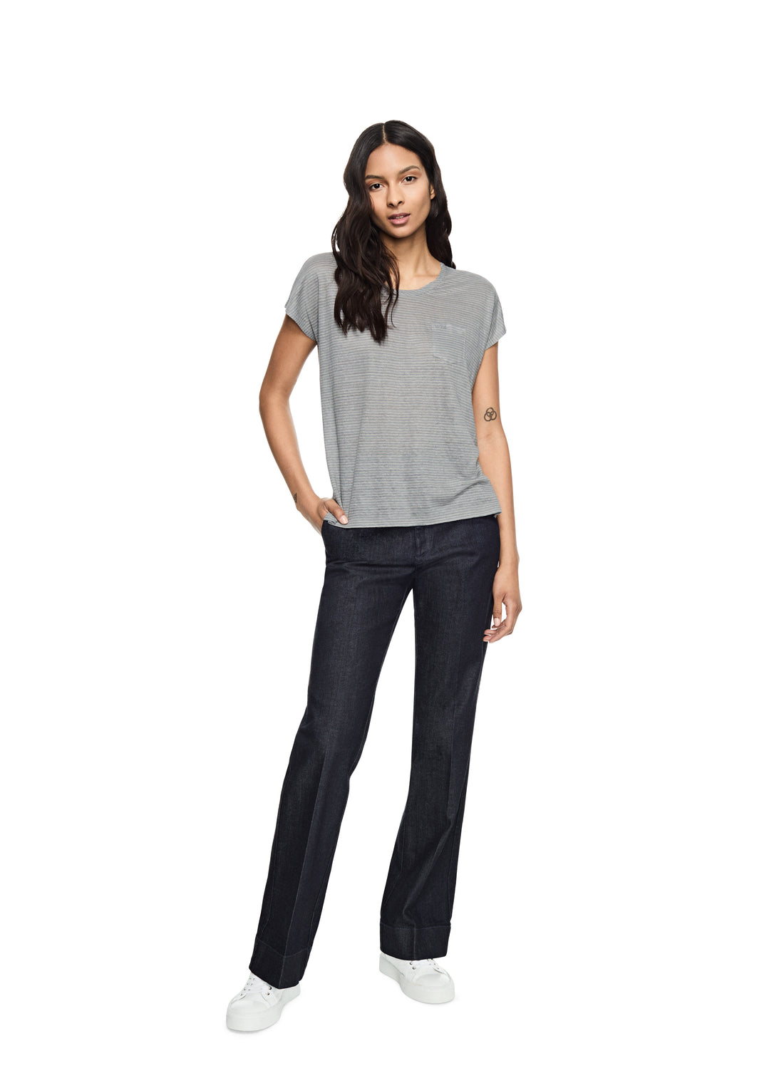 Linen Stripe Pocket Tee (Blue Slate)