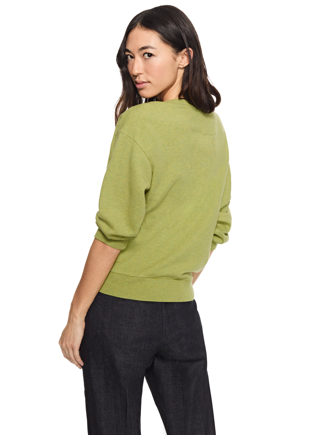Lightweight Sweatshirt With Puff Sleeve (Pear Green Heather)