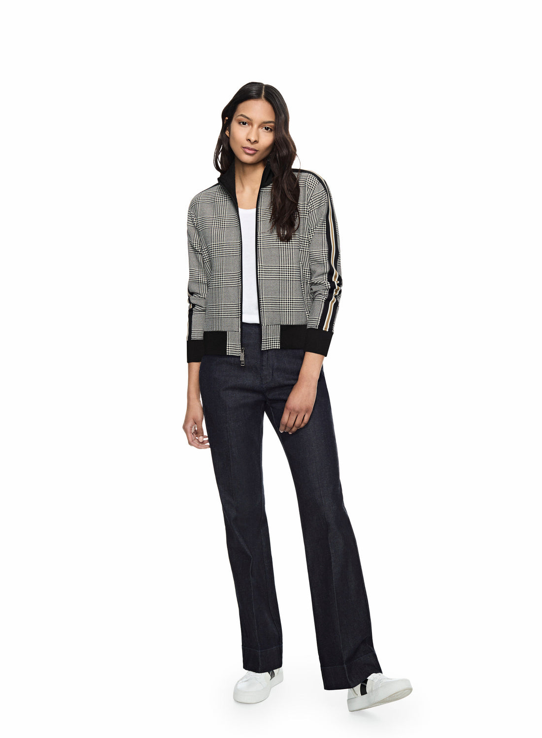 Glen Plaid Track Jacket With Side Tape Detail